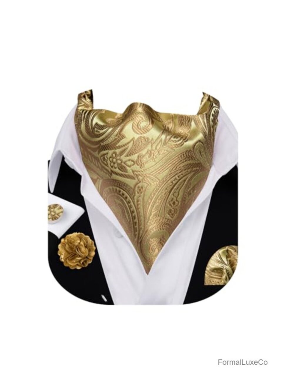Men's Ascot Cravat Tie Set with Paisley Jacquard Silk Polyester, Cufflinks,